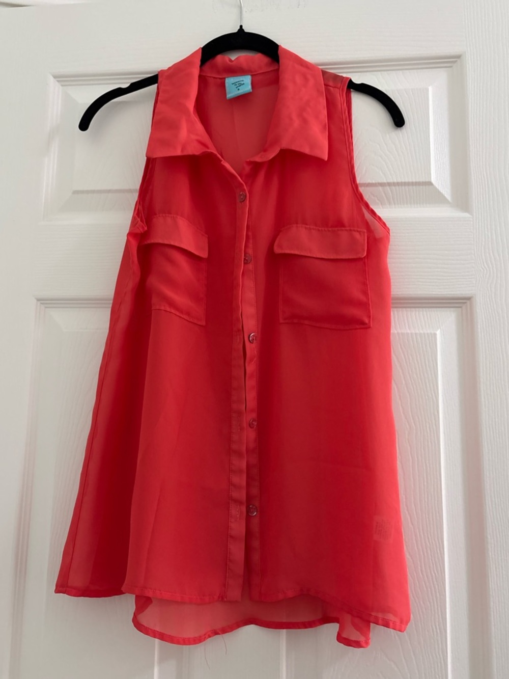 Sleeveless Button-Front Red Blouse